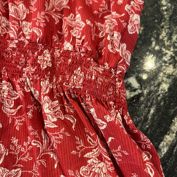 Lauren Ralph Lauren Red Floral Smocked Waist Ruffle V-Neck Blouse - SIZE XL - Picture 5 of 9